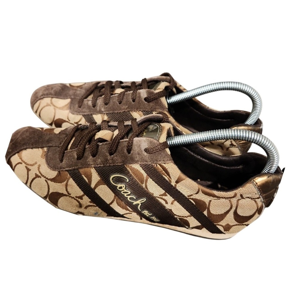 Vintage Y2K Coach Henrietta Brown Signature C Jacquard Suede Sneakers Womens 8 M